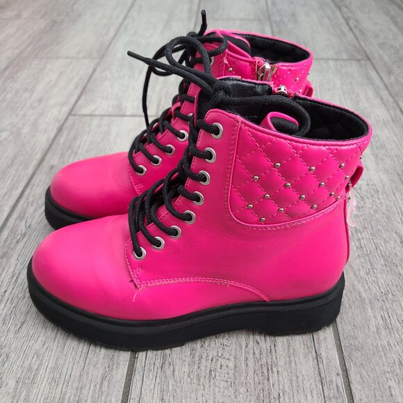 Sonoma Girls Hot Pink Combat Boots Lace Up Zipper Size 3 - Picture 5 of 13